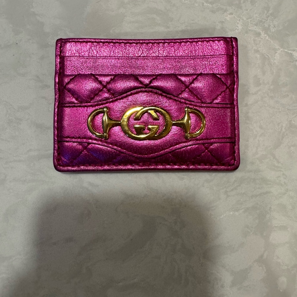Gucci Fuchsia Card Holder with Gold Accent